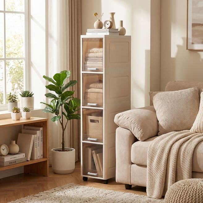 ZHEYE 이동식 슬라이딩 틈새수납장 부엌 욕실 베란, 화이트