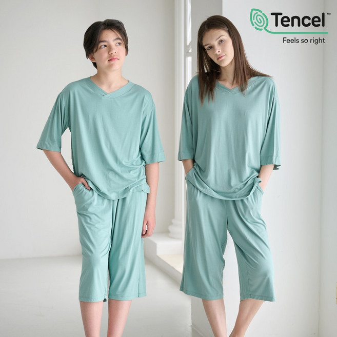 [당일출고] 마밤 모달 라운지웨어 아동 주니어 실내복 브이넥 민트 7부