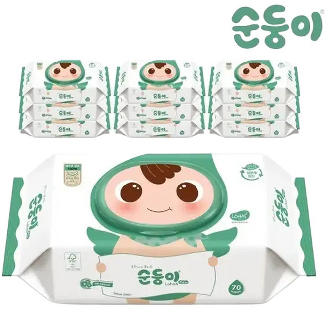 LC-01 /생분해물티슈 로하스 캡형 70매 10팩, 75g, 10개