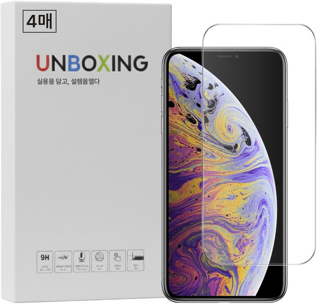 언박싱 아이폰 간편부착 풀커버 전면 강화유리 액정보호필름 4매입, 1세트