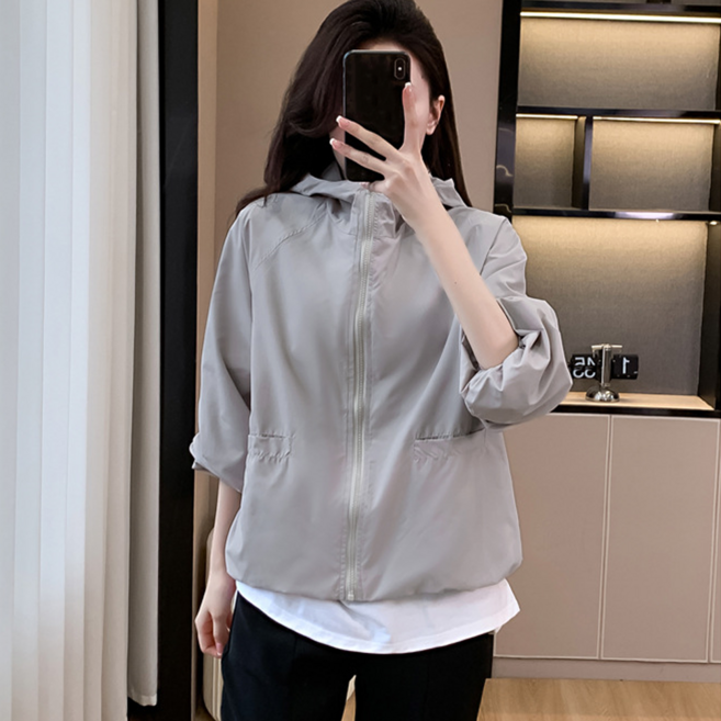 NUNUHANA 여성 루즈핏 자외선차단 얇은 후드 바람막이