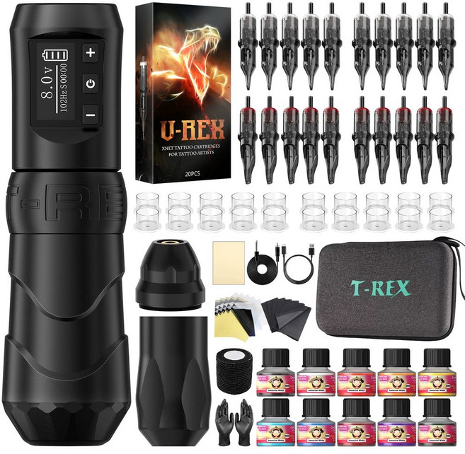 충전식 타투펜 타투프린터 모크 타투머신 이레즈미 셀프, C. 문신 기계 세트 사용 준비