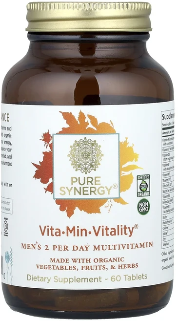 단백질 비타민 철분 마그내슘 칼슘 Pure Synergy Vita-Min-Vitality® 남성용 2 퍼 데이 종합비타민 60정 고루고루섭취해주세요, PureSynergyVitaMinVitality남성용2 - 쿠팡