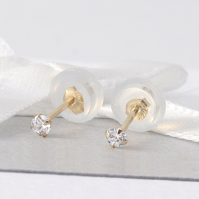 쥬골드 14K 심플 라운드 큐빅 귀걸이 한쌍