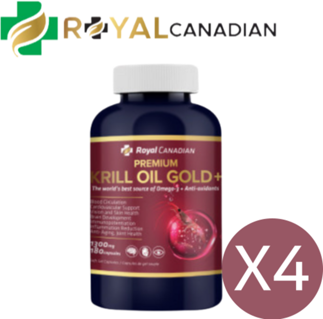 로얄 캐네디언 정품 크릴 오일 골드 1300mg 180 캡슐 캐나다 직구 해외 수입, 4개, 180정
