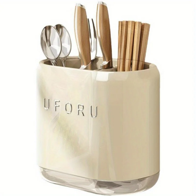 북유럽 미니멀 젓가락통 크림색 주방 벽걸이/스탠드 다용도 수납함, 1개, 하양