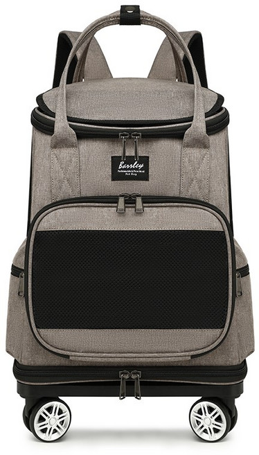 쭌스타 반려동물 이동가방 백팩 4륜 캐리어 접이식 분리형 고양이 강아지 이동장, 1개, 브라운