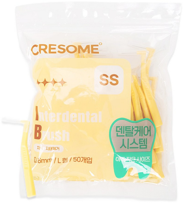 크리썸 휴대용 치간칫솔 대용량 치석제거 L타입, 1세트, 50개입, 0.6mm