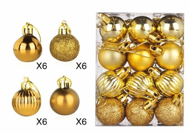 크리스마스트리장식 오너먼트 24볼 3cm 미니 장식, 24개, 골드