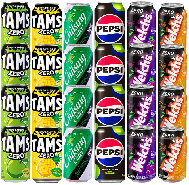 뚱캔 제로칼로리 탄산 캔음료 6종 24캔, 1세트, 355ml