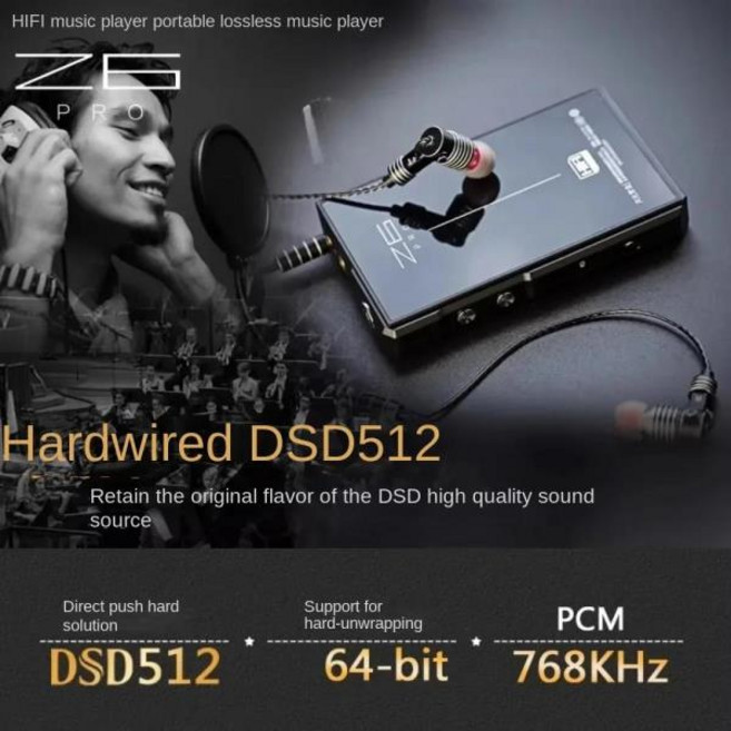 휴대용 MP3 플레이어 미니 블루투스 Moonlight B Z6 DSD512 HiFi 음악 하드웨어 디코딩 무손실 오디오 마스터 Aficionado 2.4 인치 화면, 3)MP3  128GB RAM