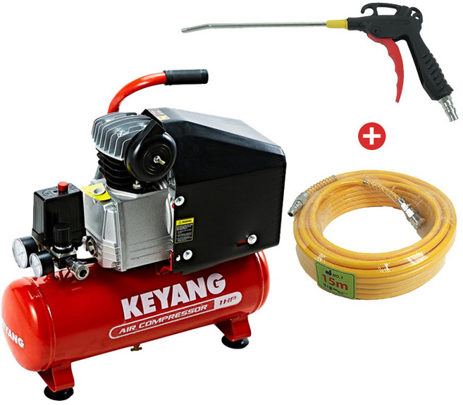 계양전기 계양 KAC-10A 소형 콤프레샤 세트(본품 + 에어호스 15m + 사출에어건) 1마력 750W 10리터 /공구명장