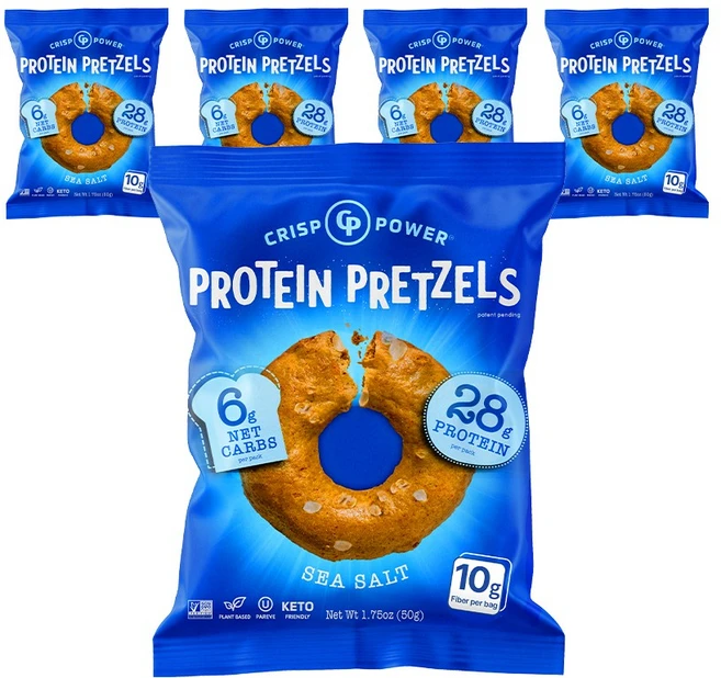 크리스프파워 프로틴 프레첼 씨솔트맛 단백질 보충 건강 스낵, 5개, 50g - 쿠팡