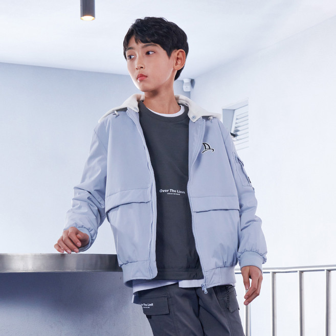 [오션스카이] [2color](본사직영)주니어 간절기 아동용 아우터남아 후드 탈부착 항공점퍼