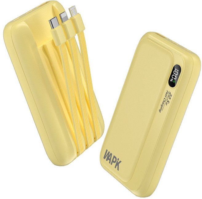 PD 22.5W QC3.0 일체형 고속충전 보조배터리 M1 10000mAh 잔량표시, 옐루우