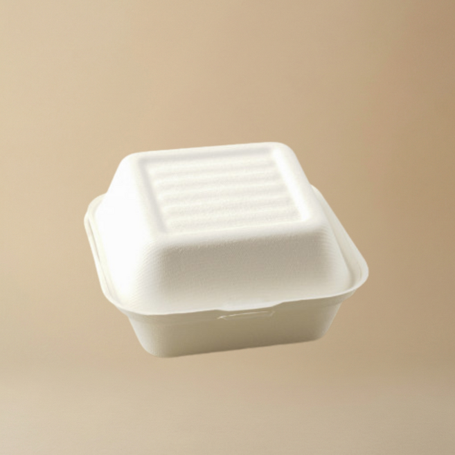 지구사랑 정사각 펄프용기 일체형 햄버거 포장용기 화이트, 10개, 50개