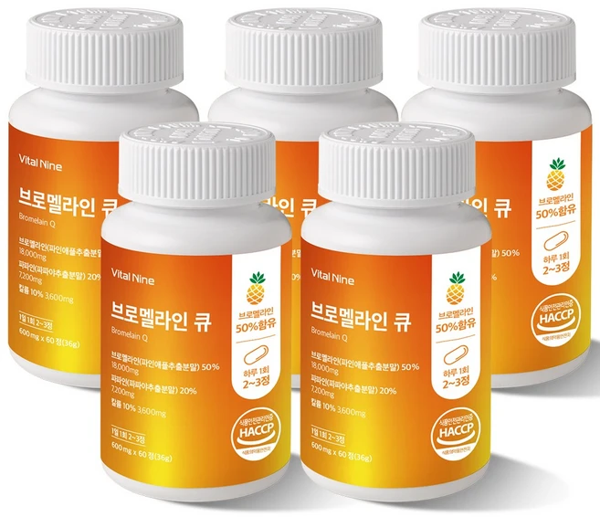 바이탈나인 브로멜라인 큐 600mg, 5개, 60정 - 쿠팡