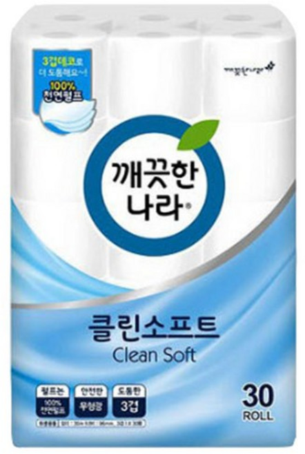 깨끗한나라 3겹 클린소프트 30M 30롤 2팩 리뉴얼) 33M 30롤 2팩 리뉴얼, 8개, 30개입