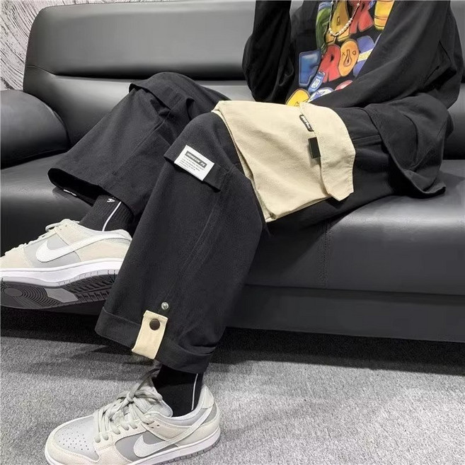 COSYEVNO 남자 카고 바지 가을 빅사이즈 와이드 빈티지 하이웨스트 트레이닝 캐주얼 바지 lyjgzk-9