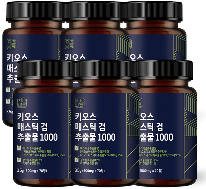 자연바름 키오스 매스틱 검 순도 96.5% 메스틱 검 추출 분말 정 위, 6개, 35g