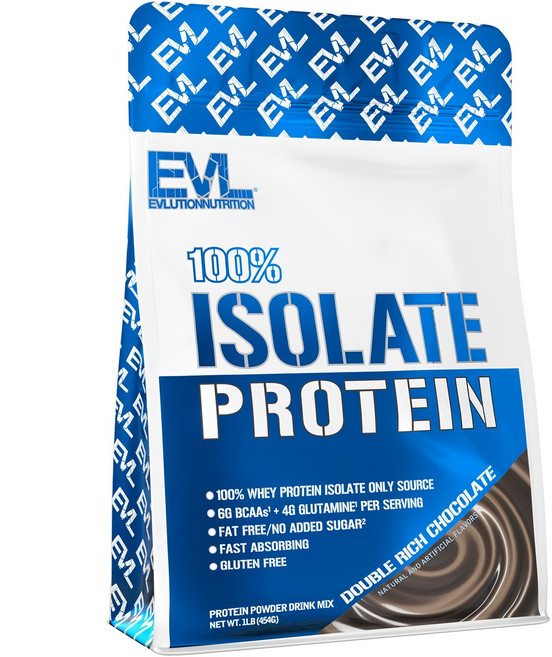 EVLUTIONNUTRITION 아이솔레이트 프로틴 파우더 드링크 믹스 더블 리치 초콜릿 맛, 454g, 1개