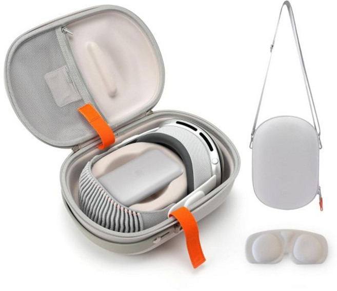 VR 컨트롤러 헤드셋 액세서리 렌즈 커버 Apple 비전 프로와 호환되는 SODI 하드 여행용 케이스 보호기가 있는 보호용 휴대용 프로 액세서리용 스토리지 배터리 홀더 미포함, Gray, 1개