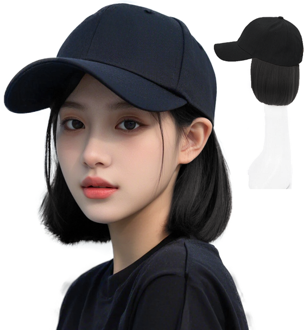 이쁘다샵 가발위드 단발 스타일캡 여성 모자가발, 블랙+진한블랙, 1개