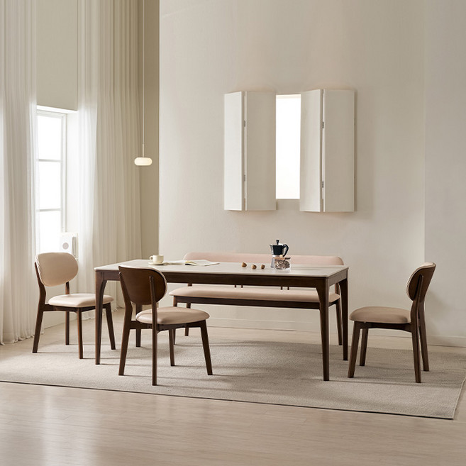 삼익가구 시에나 포세린 통세라믹 원목 식탁 1400/1600/1800 풀세트, 03. 6인용 1800 식탁세트(벤치1+의자3), 월넛(그레이)