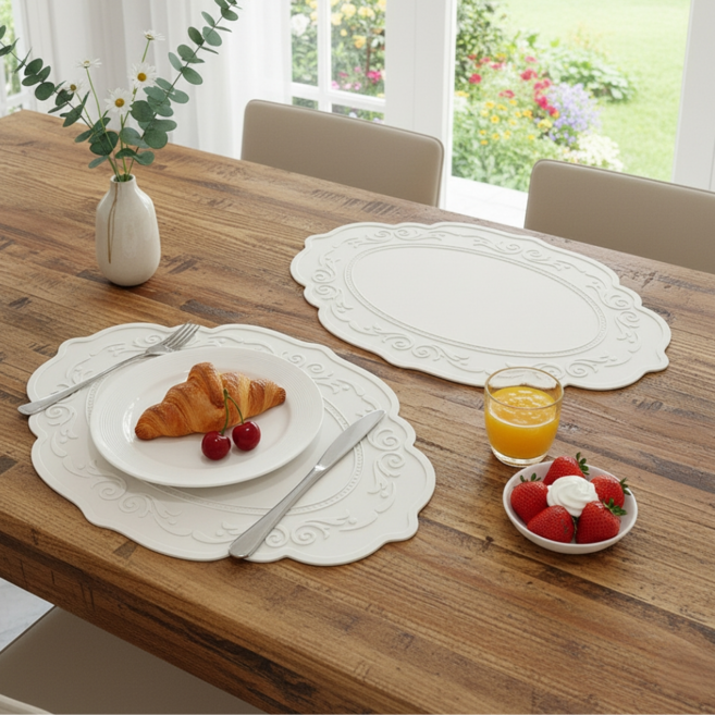 프라니 실리콘 북유럽 예쁜 식탁매트, 2개, 대(45 x 30 cm), 퓨어 아이보리