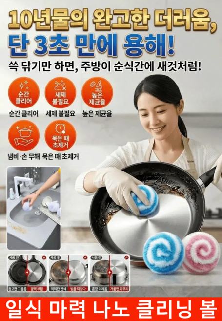 1/1+1 일식 마력 나노 클리닝 볼 다용도 볼 클리너 얼룩을 쉽게 지우다, 10개, 블루