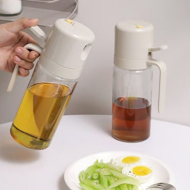 자동개폐 스프레이오일병 2in1소스 참기름식용유스 유리양념통, 2개, 550ml