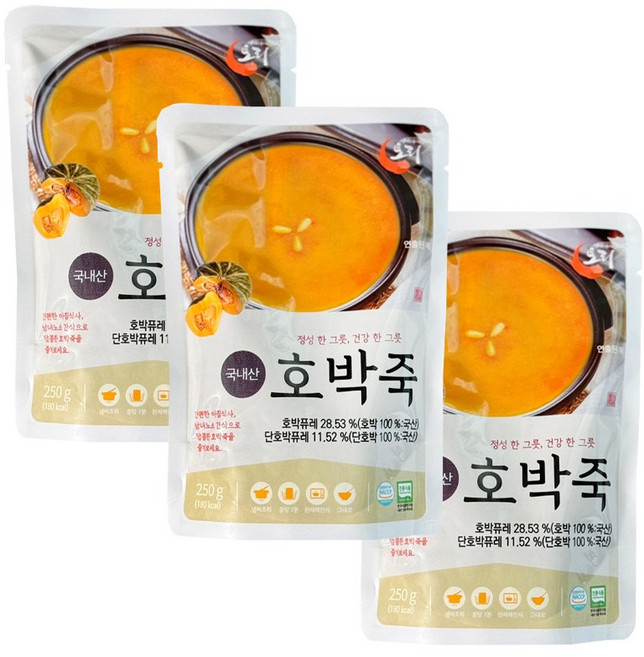 토리식품 구수하고 든든한 국산 호박죽 간편죽 파우치, 250g, 3개
