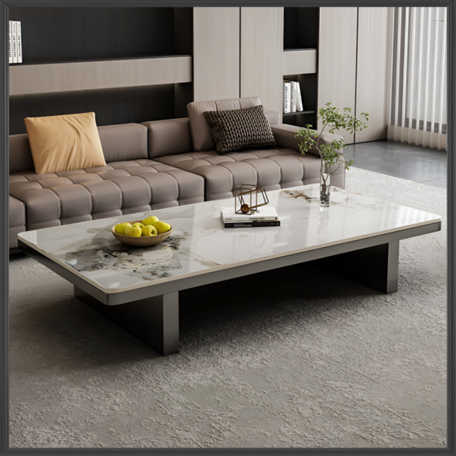 MANOK 스텐 세라믹 거실테이블 쇼파테이블 좌식 낮은 식탁 탁자 홈인테리어 책상 교자상, White Marbling