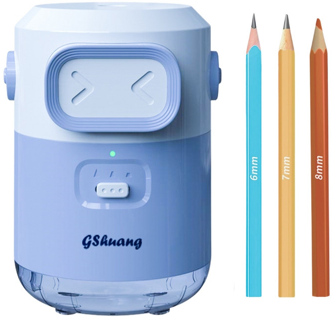 GShuang 2세대 휴대용 전동연필깎이 자동 연필깎이 급속 충전 안전 보호, 블루, 1개