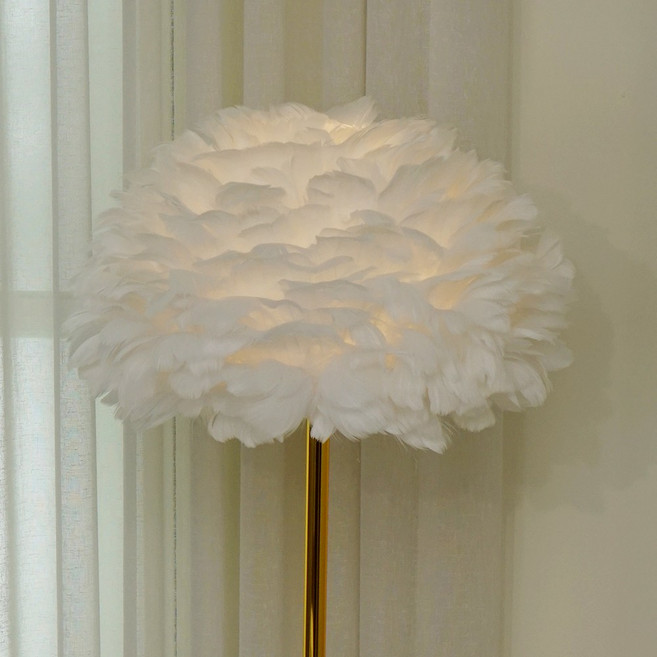 깃털 장 스탠드 인테리어 조명 실내조명, 깃털 장 스탠드 화이트, LED 벌브 8W 주광색