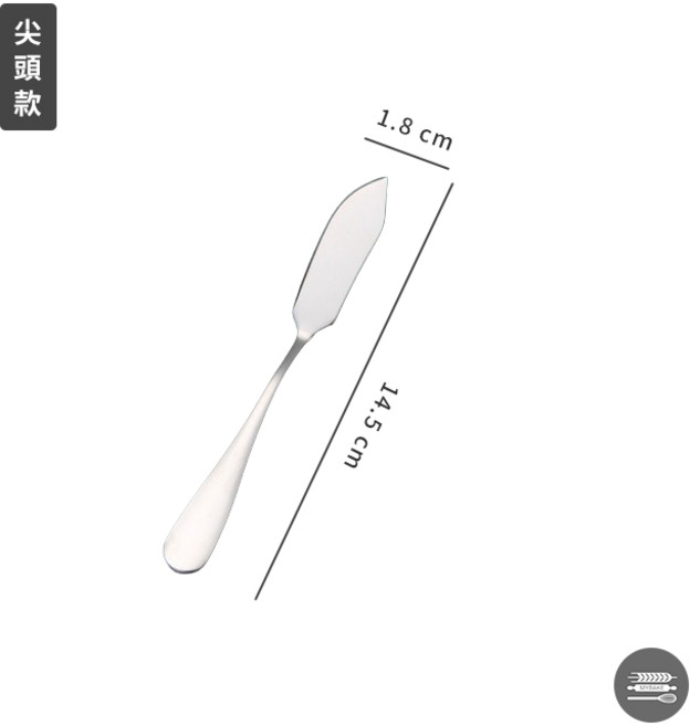 麥焙 304不鏽鋼果醬抹刀 奶油刀 410不鏽鋼甜點刀 抹醬刀 奶油切割刀 餐廚用具 烘焙工具 兩種款式, 1個, 尖頭款(410不鏽鋼)