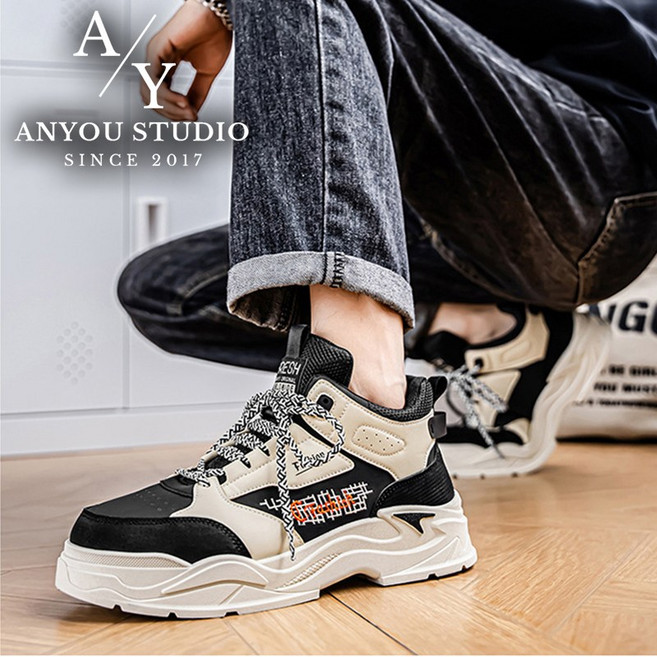 ANYOU 남성 가을겨울 워커부츠 마틴 스타일 하이탑 통굽 캐주얼 스니커즈 레이스업 스트릿 데일리 캠퍼스 패션 신발