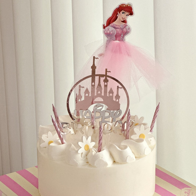 공주 생일케이크 토퍼 + 초 세트, 1개, 20g, 핑크