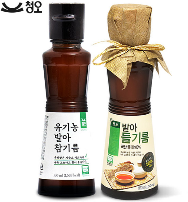 [구수함愛] 유기농 발아참기름 160ml +국산 발아들기름 160ml, 단품