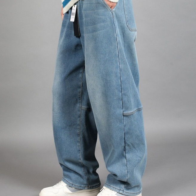 에이나인 후끈 융털기모 와이드 통 청바지 허리밴딩 빅사이즈