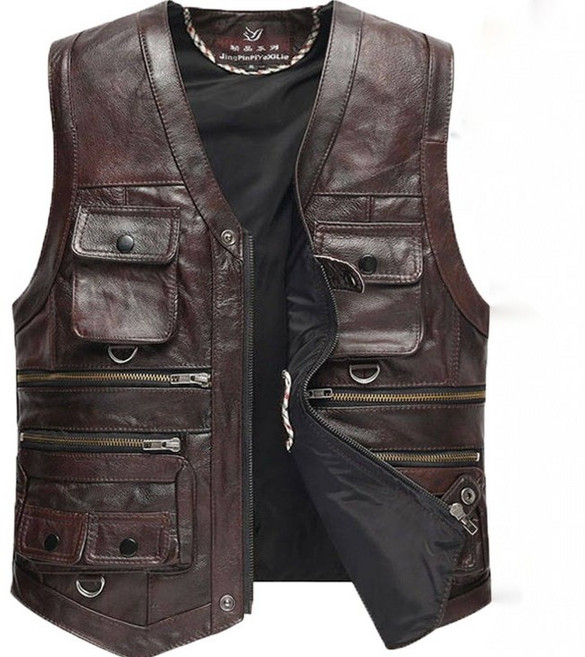 가죽조끼 남성조끼 소가죽 조끼 다 포켓 봄 여름 가을 캐주얼 나시 기자복
