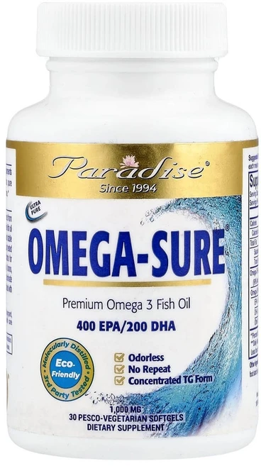 파라다이스허브 Omega Sure 오메가3 농축물 1000mg 페스코 베지 소프트젤 30정, PAR77795, 1개 - 쿠팡