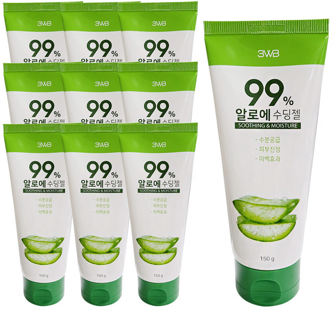 99% 알로에베라 수딩젤 10EA튜브형 3WB 수분 미백, 150g, 10개