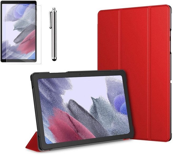 갤럭시탭A7 라이트 Lite 8.7 호환 슬림 북커버 케이스 스탠드+액정필름+터치펜 SM-T220N T225N 케이스나라, 레드, 기본 케이스