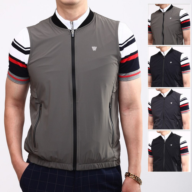 [샤인힐즈] 봄여름 이원재 통풍메쉬 헤리넥 스판 집업조끼 골프웨어 LWV5400