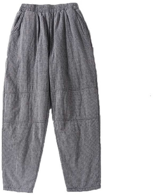 여성용 면 린넨 체크 재킷 면 도톰 배기 팬츠 여 와이드 빅사이즈 면바지 뉴타임즈 D138L120