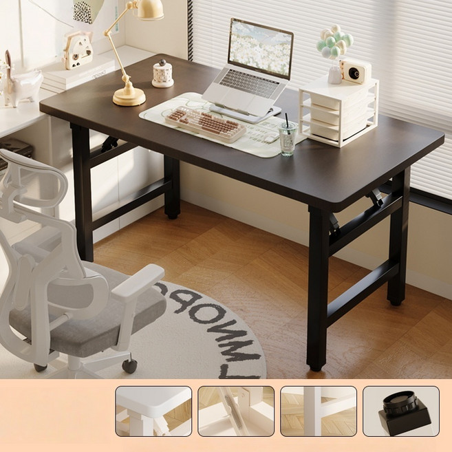 철제 접이식 책상 놀이 책상 컴퓨터 책상 다용도 접이식 테이블, 블랙