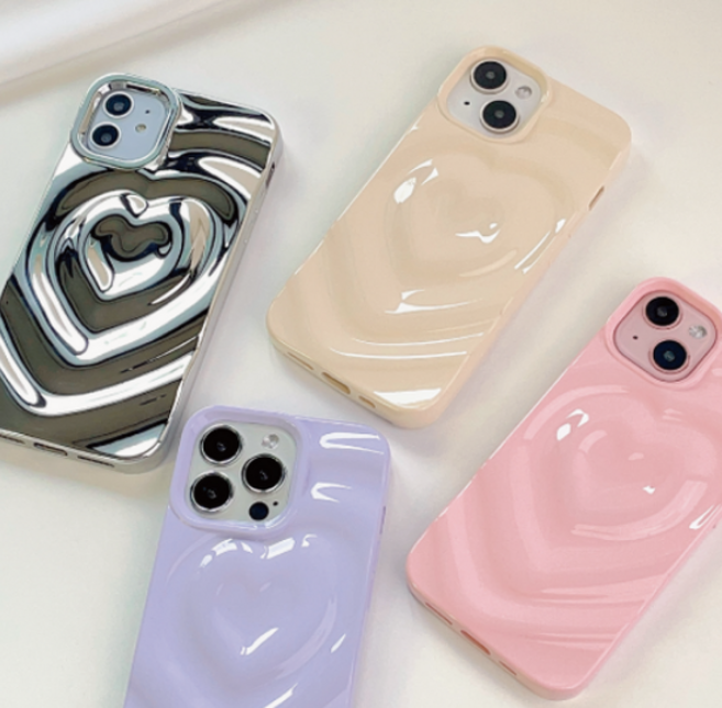 입체 하트 실리콘 아이폰 메탈 케이스