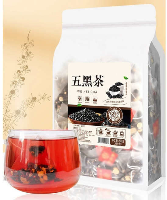 중국 5흑차 흑임자 흑오디 흑구기자 흑두 흑미 곡물차, 4개, 50개입, 5g
