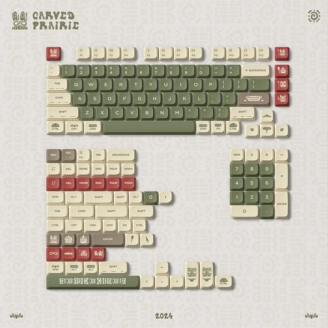 NuPhy 조각 프레리 nSA 프로필 PC 키캡 로우 에어 시리즈에 적합 AIR75 V2, 01 Carved Prairie